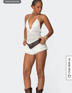 Edikted Lanney Ruffled Sheer Lace Romper thumbnail 4
