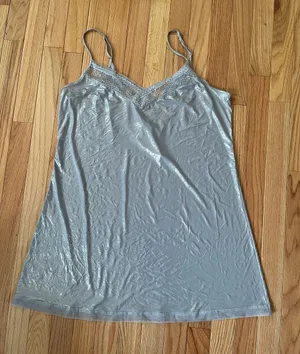 Victoria’s Secret silver Shimmer Lace Slip Mini Dress Large Chemise Nightgown thumbnail 1