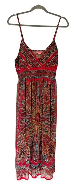 She’s Cool Maxi Y2K Sundress Pink‎ Paisley Size XL Babydoll Beachy Resort Boho thumbnail 1