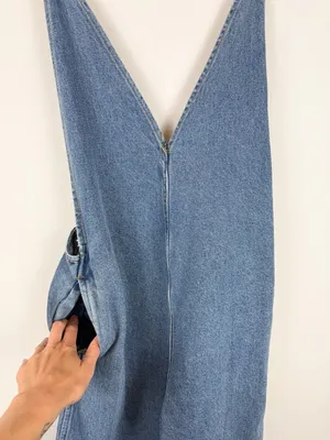 Lel Lab Denim Wide Leg Jumpsuit Baggy Plunging Neck Open Back Size 38/ Medium thumbnail 11