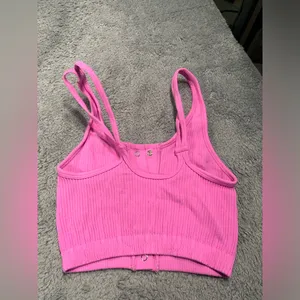 Aerie Pink Ribbed Button-Up Crop Top XS thumbnail 5