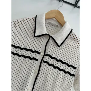 Abercrombie & Fitch Crochet Polo Cardigan XS Preppy Coquette Feminine Stripes thumbnail 3