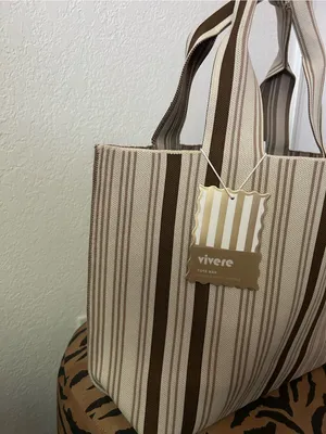 NEW Vivere Striped Reusable Woven Tote Bag thumbnail 2
