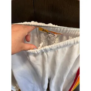 Aviator Nation 5 Stripe sweatpants in a white cotton fabric with rainbow xl thumbnail 3