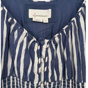 NWT Anthropologie Long Sleeve Sweetheart Midi Dress Blue Striped Size Small Boho thumbnail 7