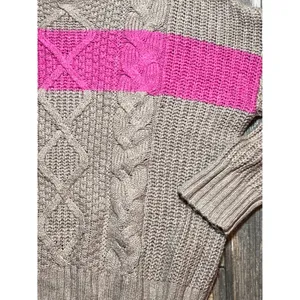 American Eagle Cable Knit Sweater‎ Tan Pink Stripe Medium Cozy Fisherman Baggy thumbnail 5