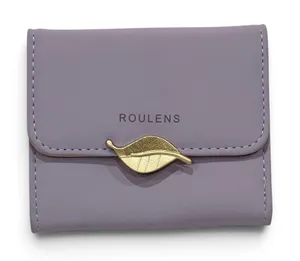 Roulens Lavender Purple RFID Blocking PU Leather Leaf Pendant Card Holder Wallet thumbnail 1