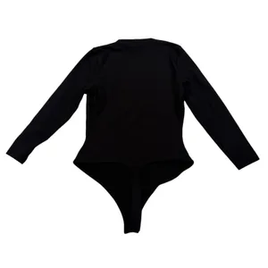 Intimately Free People Bodysuit Womens Small Black Long Sleeve Deep V-Neck‎ Slim thumbnail 2