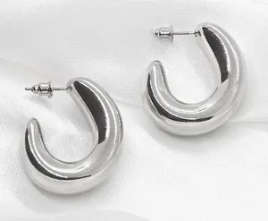 Curved Chunky Silver Hoop Earrings thumbnail 1