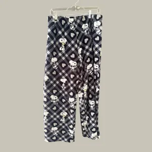 Munki Munki Peanuts Snoopy Fleece Pajama Set XL Black White Plaid Hearts Button thumbnail 9