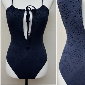 Aerie‎ olive green eyelet deep v-neck strappy one piece swimsuit bathing suit L thumbnail 7