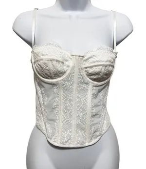 Womens Cottage Coquette‎ Corset Top Small White Lace Bustier Lingerie Bridal thumbnail 1