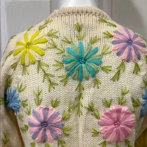 Women’s 1950-60s Jeri Jo Floral Embroidered Wool Cream Cardigan thumbnail 8