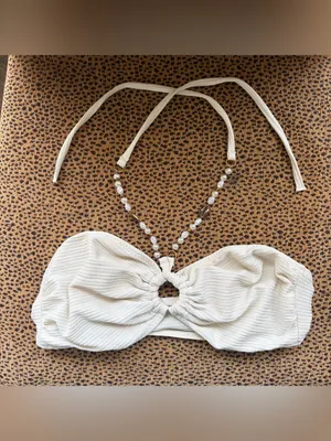 White Pearl Beaded Bikini Halter Top thumbnail 2