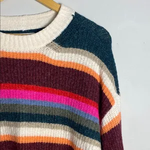 American Eagle women’s long sleeve Striped Multicolor Sweater size L thumbnail 3