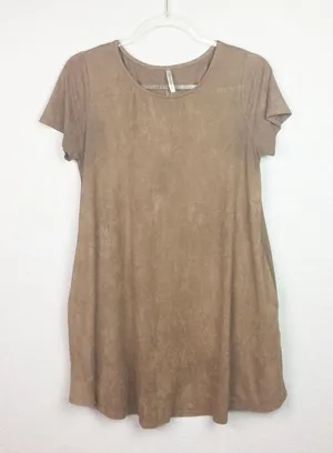 • MITTOSHOP • Brown Faux Suede Dress w/Pockets thumbnail 1