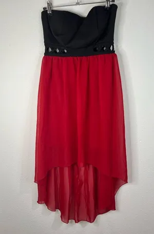 Mod Modele Strapless High Low Dress Small Black Red Chiffon Formal Party Gown thumbnail 3