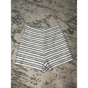 Zara Striped Cotton Blend Skort White Navy High Waist Shorts Skirt S thumbnail 3