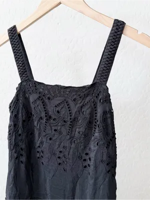 Ann Taylor Black Embroidered Floral Eyelet Sundress Sleeveless thumbnail 2