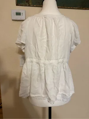 Baltic Born Ida Peplum Top Off-White M Short Sleeve Button Down Lace Details thumbnail 3