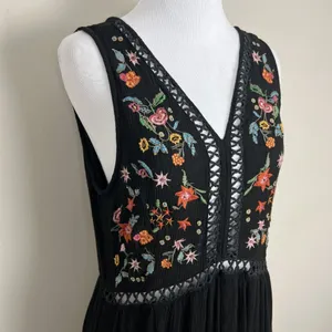 World‎ Market Dress Womens Small Medium Black Embroidered Floral Maxi Boho India thumbnail 6