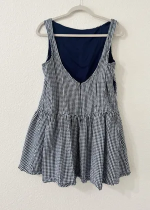 Wild Fable Gingham Drop Waist Mini Dress Navy White Size Large thumbnail 1