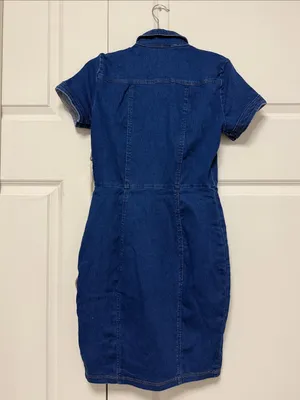 Navy Blue Denim Mini Dress with Front Zip thumbnail 10