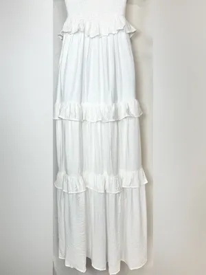 Beivy Off-Shoulder White Ruffle Maxi Dress Size Medium thumbnail 10
