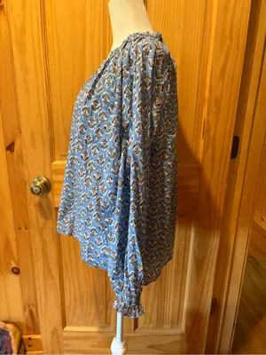 J. Crew floral print cotton blouse/tunic women’s M blue pink green thumbnail 7