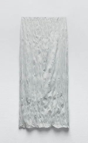 NWT Silver Metallic Sparkle Midi Skirt. Size Large thumbnail 3
