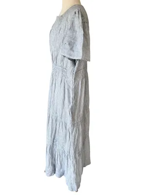 Quince 100% European Linen Tiered Maxi Dress Blue Pinstripe thumbnail 6