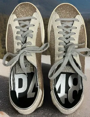 P448 Women's John Glitter Low Top Suede Sneakers‎ in Gold/Gray, Size 37 SPARKLE thumbnail 1