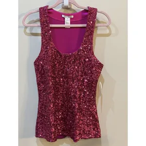 Alice + Olivia Pink Sequined Tank Top Size Medium All Over Sequin Glam thumbnail 4