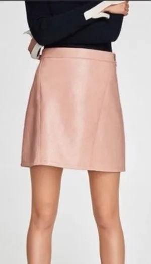 ZARA‎ Blush Leather Mini Skirt thumbnail 1
