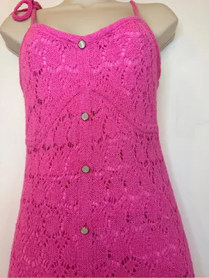 Taelynn Duchessa Pink Knit Maxi Dress Medium Lace Crochet Adjustable Straps NWT thumbnail 6