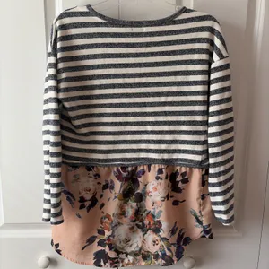 Anthropologie Postmark Fairley Grey Striped Floral Tunic Cottagecore Boho Sz Med thumbnail 4