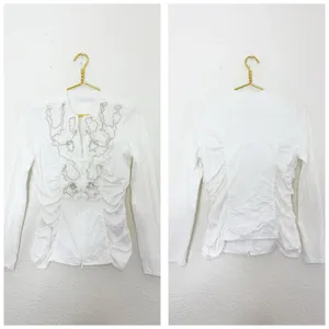 Anne Fontaine White Pima Cotton Ruffle Zip Up Night Top Size 42 thumbnail 2