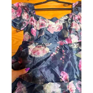 NWT Lulus Oh-So Stunning Navy Blue Floral Organza Tiered Midi Dress Cruise Sze M thumbnail 2