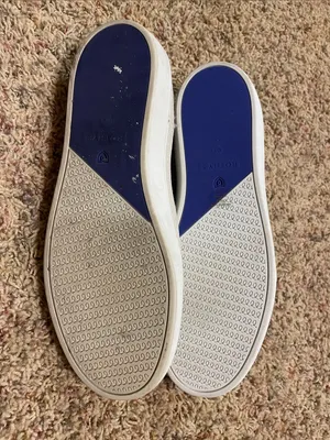 Rothy's Cream Knit Slip-On Loafers with Blue Heel Trim thumbnail 4