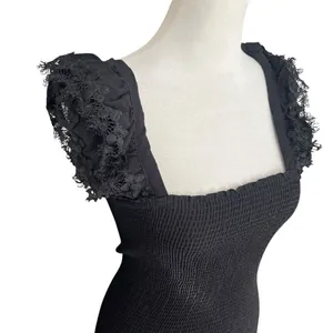 NWT Peixoto Belle Black Smocked Lace Mini Dress Anthropologie M thumbnail 3