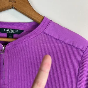 Lauren‎ Ralph Lauren Top Womens 1X Purple 1/4 Zip Pullover Ribbed Knit Cotton thumbnail 4