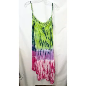 Beach by Exist OS Midi Dress Tie Dye Handkerchief Green Purple Pink Rayon‎ 275 thumbnail 2