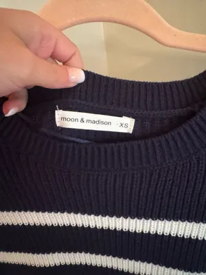 Moon & Maddison Striped Navy Knit Sweater thumbnail 2