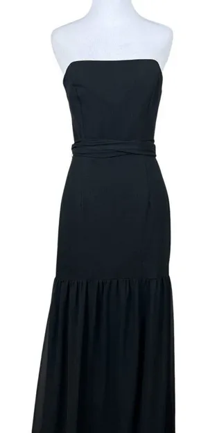 White Vera Wang Dress Womens 8 Black Crinkle‎ Chiffon Trumpet Hem Strapless Gown thumbnail 1