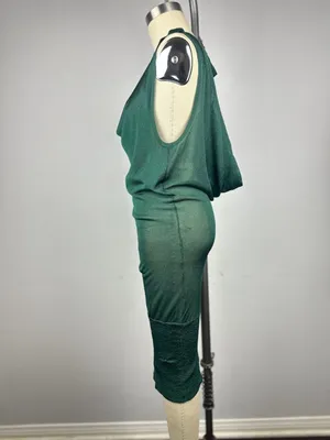 BeBe Y2K Green Cowl Neck Drape Back Bodycon Midi Dress Size S thumbnail 2