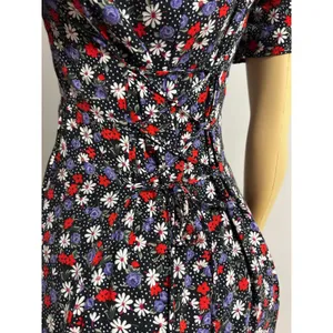 Vintage My Michelle Floral Polka Dot Lace Up Back Midi Dress 90s Black Red Sz 10 thumbnail 3