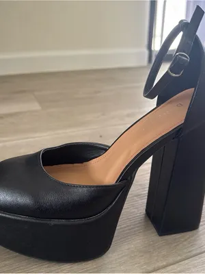 BAMBOO Black Platform Block Heel Ankle Strap Pumps thumbnail 4