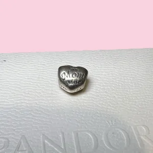 PANDORA 925 Silver - Vintage Shiny Mom Love Heart Bead Slide charm Pendant thumbnail 2