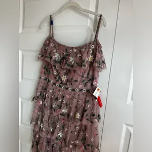 Mac Duggal 9069 Mauve‎ Off Shoulder Floral Embroidered Ruffle Tiered Gown NWT 10 thumbnail 7