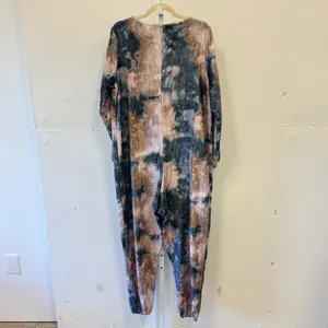 Natural Life Tie Dye Fleece Jumpsuit Pajamas One Piece Blue Tan Size M One Piece thumbnail 3